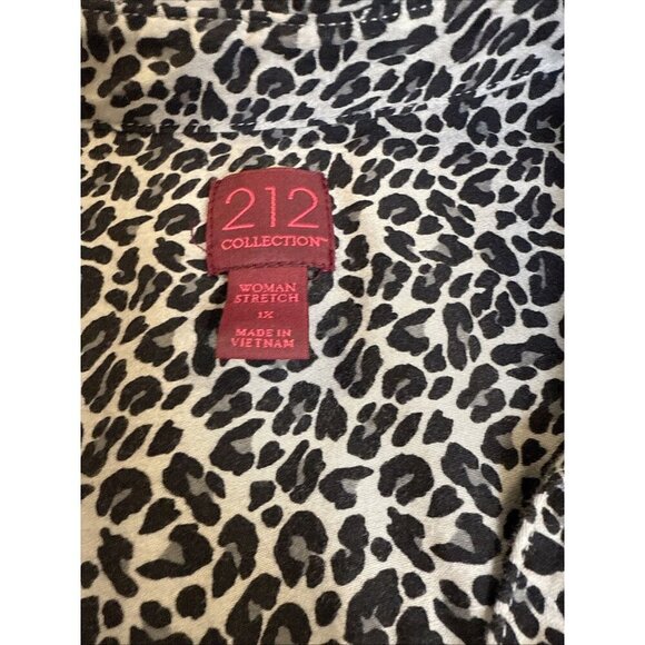 212 Collection Women Black Animal Print 3/4 Sleeve Button-Down Shirt 1X Plus - Picture 4 of 8